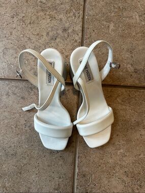 Steve Madden White Square-Toe Ankle Strap Block Heels